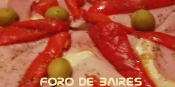 Pizza con jamón y morrones, una de las mas tradicionales y ricas de la Argentina